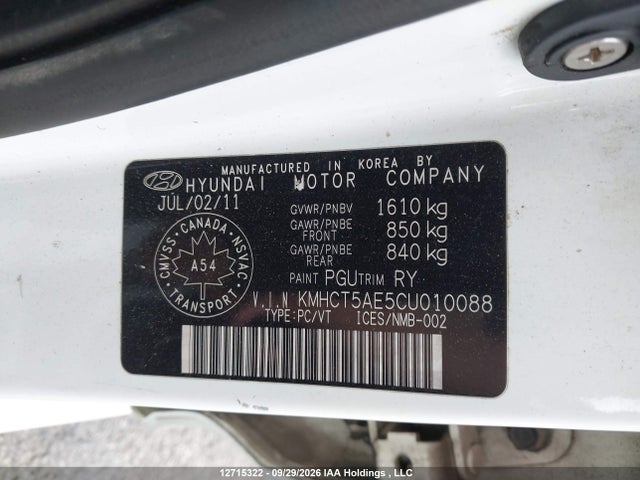 Продаж на аукціоні авто 2012 Hyundai Accent Gls/gs, vin: KMHCT5AE5CU010088, номер лоту: 12715322
