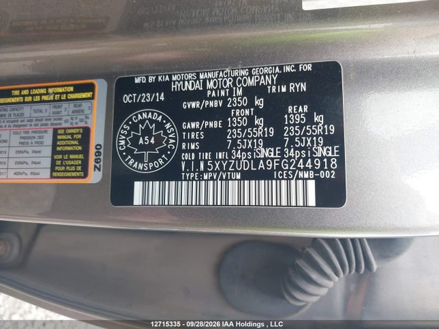 Aukcja sprzedaży 2015 Hyundai Santa Fe Sport, vin: 5XYZUDLA9FG244918, numer aukcji: 12715335