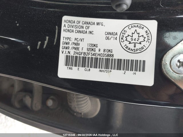 Auction sale of the 2014 Honda Civic Lx, vin: 2HGFB2F54EH035888, lot number: 12715346