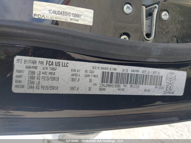 12715352 :رقم المزاد ، 1C4NJDAB0HD150981 vin ، 2017 Jeep Compass Sport مزاد بيع