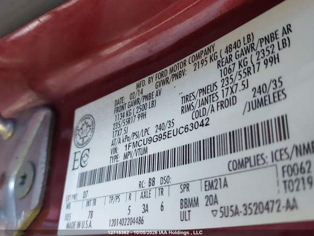 Ford ESCAPE SE 2014 1FMCU9G95EUC63042 Image 9