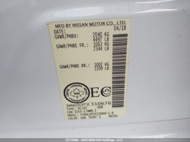 Nissan Leaf S/sv/sl 2018 1N4AZ1CP7JC310676 Image 9