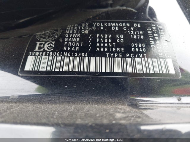 Volkswagen Jetta Highline 2020 3VWEB7BU0LM013984 Image 9