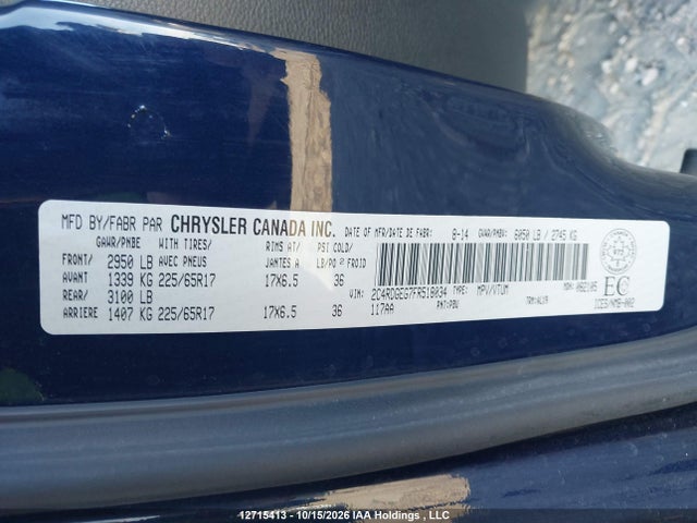 2015 Dodge Grand Caravan R/t მანქანა იყიდება აუქციონზე, vin: 2C4RDGEG7FR518034, აუქციონის ნომერი: 12715413