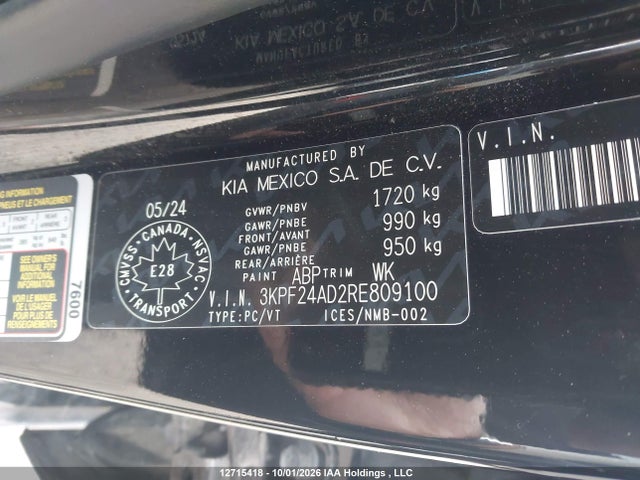 12715418 :رقم المزاد ، 3KPF24AD2RE809100 vin ، 2024 Kia Forte Ex/ex Premium/ex+/lx مزاد بيع