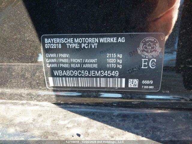 Aukcja sprzedaży 2018 Bmw 330i Xdrive, vin: WBA8D9C59JEM34549, numer aukcji: 12715419