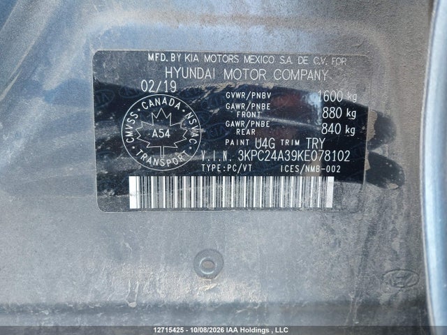 Продажа на аукционе авто 2019 Hyundai Accent Se/sel, vin: 3KPC24A39KE078102, номер лота: 12715425