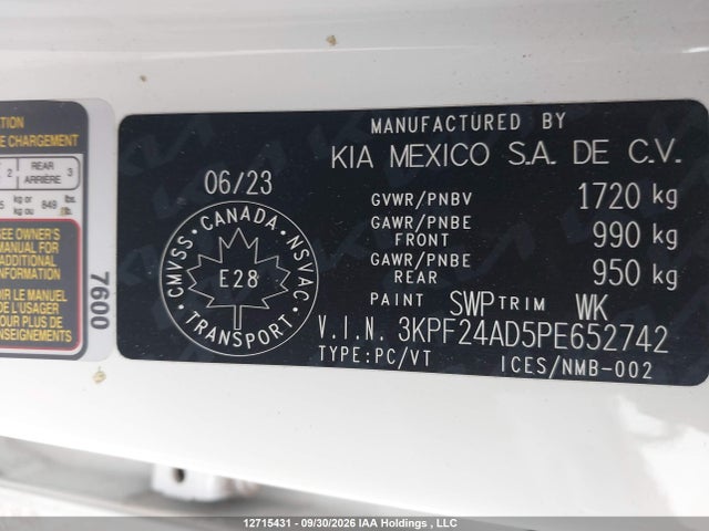 Aukcja sprzedaży 2023 Kia Forte Lx, vin: 3KPF24AD5PE652742, numer aukcji: 12715431