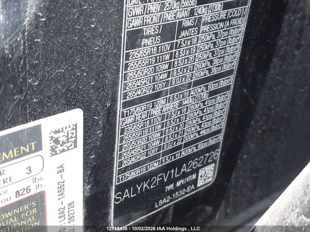 Land Rover Range Rover Velar R-dynamic S 2020 SALYK2FV1LA262726 Image 9