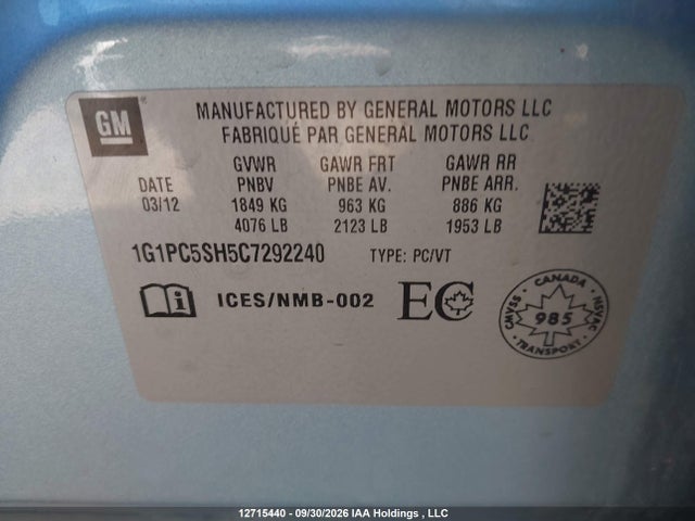 Aukcja sprzedaży 2012 Chevrolet Cruze Ls, vin: 1G1PC5SH5C7292240, numer aukcji: 12715440