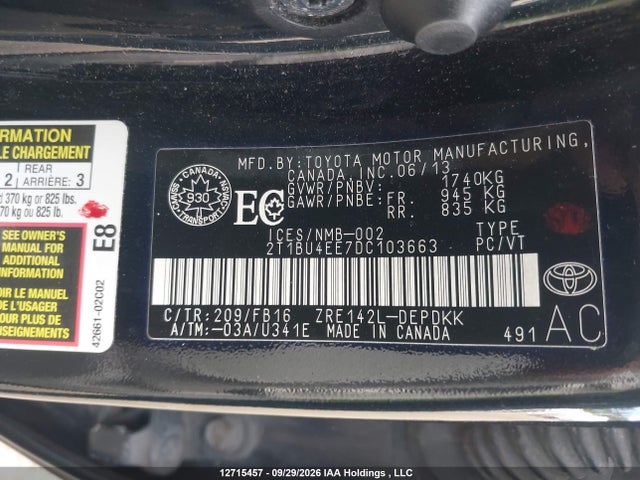 Продажа на аукционе авто 2013 Toyota Corolla S/le, vin: 2T1BU4EE7DC103663, номер лота: 12715457