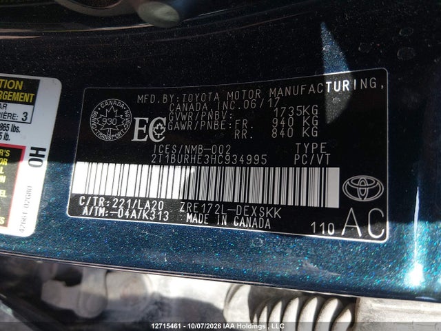2T1BURHE3HC934995 Toyota Corolla L/le/xle/se/xse