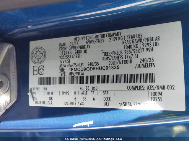 1FMCU9GD5HUC91335 Ford ESCAPE SE