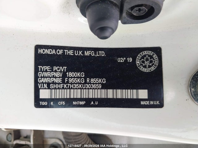 Продаж на аукціоні авто 2019 Honda Civic Lx, vin: SHHFK7H35KU303659, номер лоту: 12715527