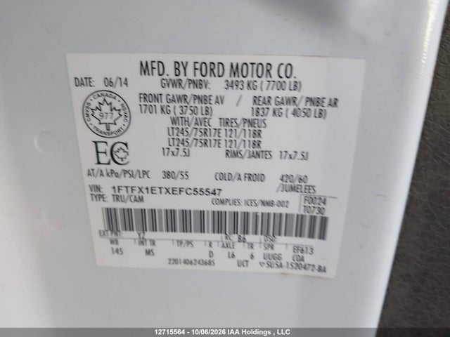1FTFX1ETXEFC55547 Ford F-150 Xlt