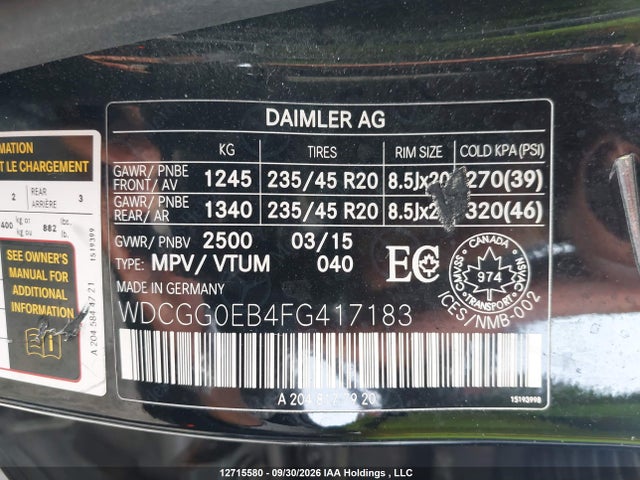 Продажа на аукционе авто 2015 Mercedes-benz Glk-class, vin: WDCGG0EB4FG417183, номер лота: 12715580