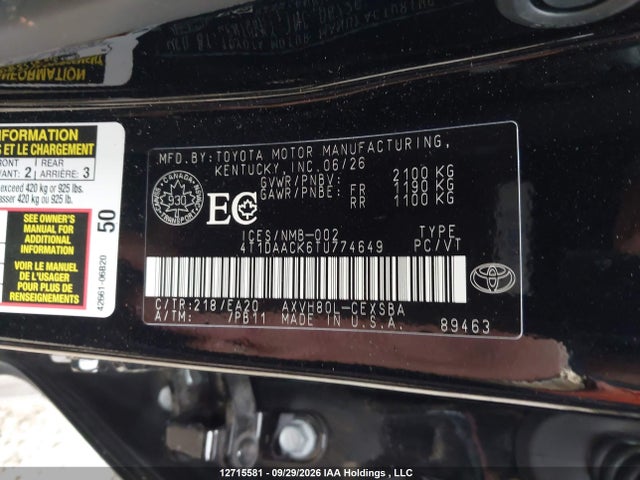 4T1DAACK6TU774649 Toyota Camry Xse/night Shade/le/xle/se