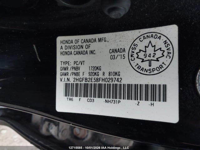 Honda Civic Lx 2015 2HGFB2E58FH029742 Image 17