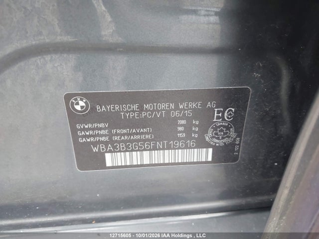 Aukcja sprzedaży 2015 Bmw 328i Xdrive, vin: WBA3B3G56FNT19616, numer aukcji: 12715605