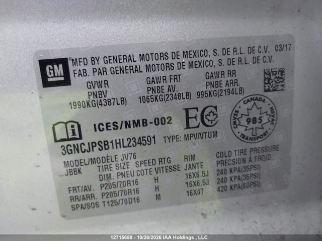 Chevrolet Trax 2017 3GNCJPSB1HL234591 Image 18