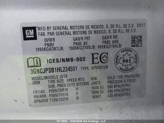 Chevrolet Trax 2017 3GNCJPSB1HL234591 Image 9