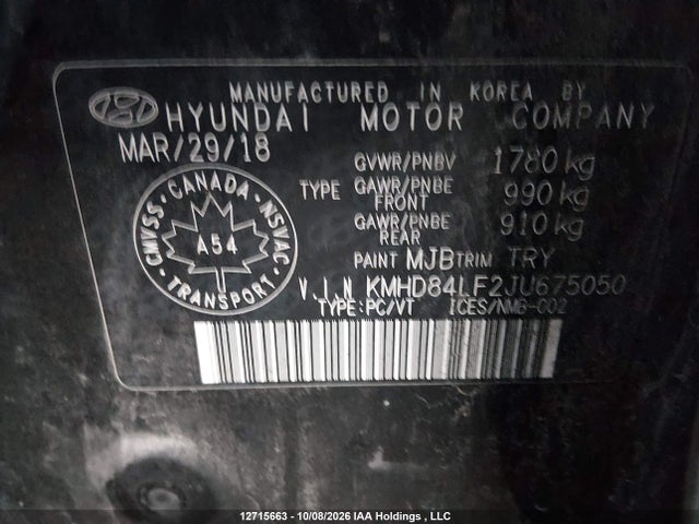 Продажа на аукционе авто 2018 Hyundai Elantra Sel/value/limited, vin: KMHD84LF2JU675050, номер лота: 12715663
