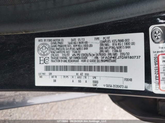 Продажа на аукционе авто 2013 Ford Fiesta, vin: 3FADP4EJ7DM180737, номер лота: 12715664
