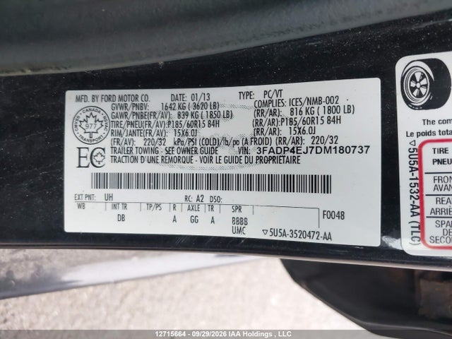 Продажа на аукционе авто 2013 Ford Fiesta, vin: 3FADP4EJ7DM180737, номер лота: 12715664
