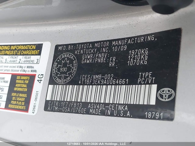 2010 Toyota Camry Le მანქანა იყიდება აუქციონზე, vin: 4T1BF3EK9AU064661, აუქციონის ნომერი: 12715683