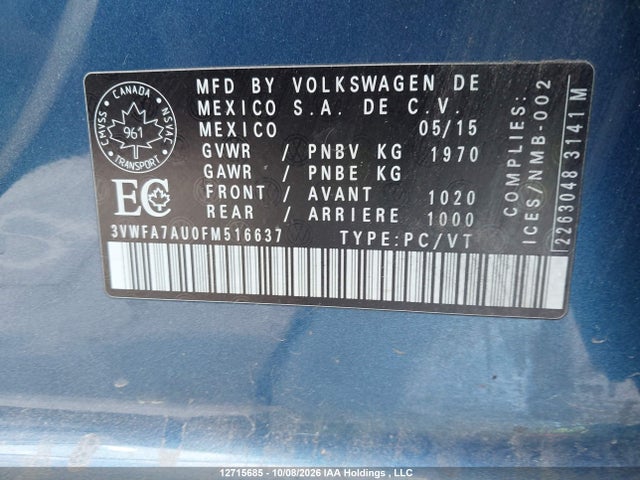 3VWFA7AU0FM516637 Volkswagen GOLF SPORTWAGEN