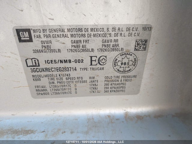 Продажа на аукционе авто 2014 Chevrolet Silverado 1500 1lt/2lt, vin: 3GCUKREC7EG283714, номер лота: 12715711
