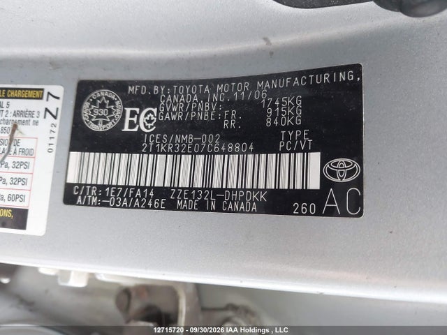 Продажа на аукционе авто 2007 Toyota Matrix Xr, vin: 2T1KR32E07C648804, номер лота: 12715720