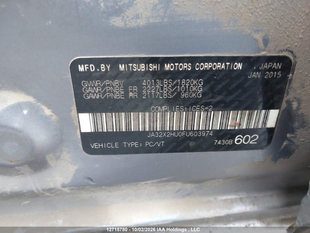 Продаж на аукціоні авто 2015 Mitsubishi Lancer Sportback Es, vin: JA32X2HU0FU603974, номер лоту: 12715780