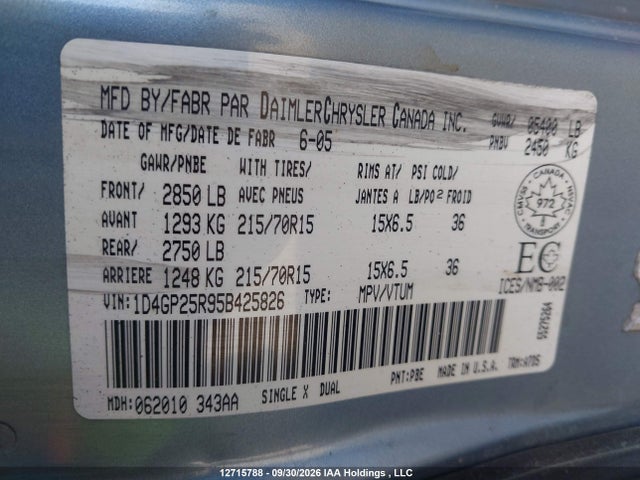 Продаж на аукціоні авто 2005 Dodge Caravan Se, vin: 1D4GP25R95B425826, номер лоту: 12715788