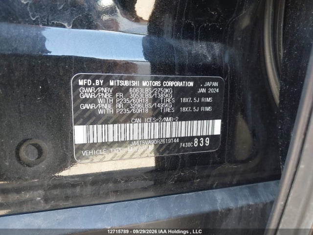 JA4T5VA90RZ619144 Mitsubishi Outlander Se/ralliart