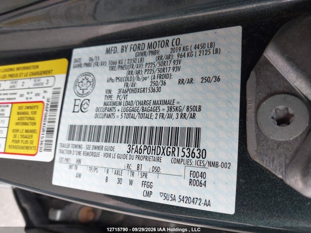 Ford FUSION SE 2016 3FA6P0HDXGR153630 Image 9