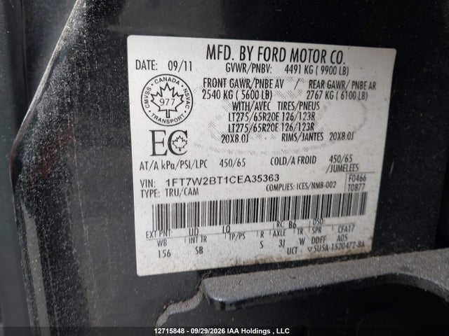 Aukcja sprzedaży 2012 Ford F-250 Lariat, vin: 1FT7W2BT1CEA35363, numer aukcji: 12715848
