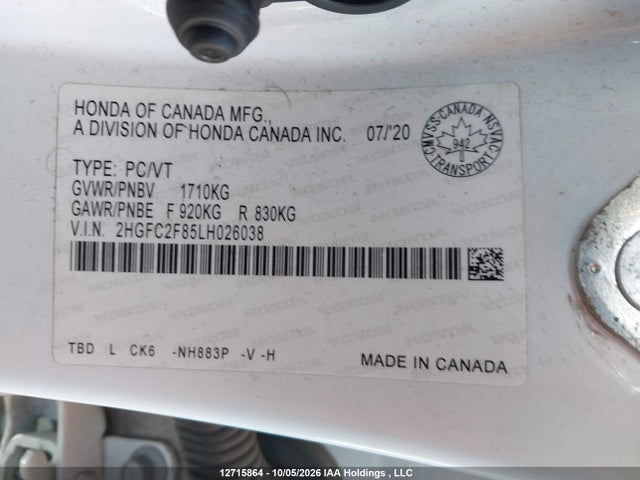 Продажа на аукционе авто 2020 Honda Civic Sport, vin: 2HGFC2F85LH026038, номер лота: 12715864