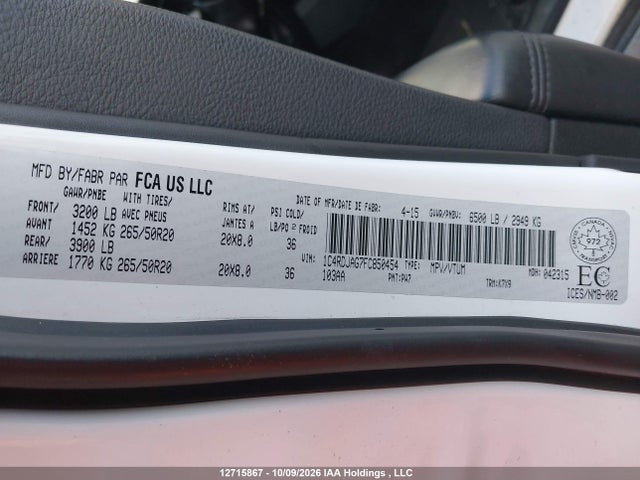 Dodge Durango Sxt 2015 1C4RDJAG7FC850454 Image 9