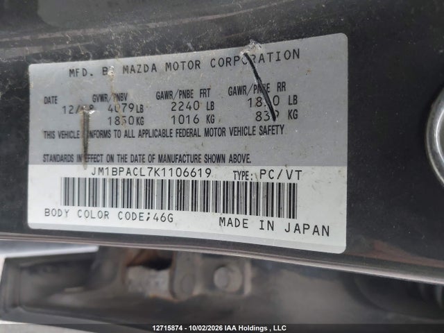 2019 Mazda Mazda3 Gs მანქანა იყიდება აუქციონზე, vin: JM1BPACL7K1106619, აუქციონის ნომერი: 12715874