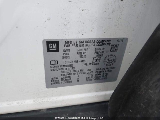 12715891 :رقم المزاد ، KL79MMS25MB086690 vin ، 2021 Chevrolet Trailblazer Ls مزاد بيع
