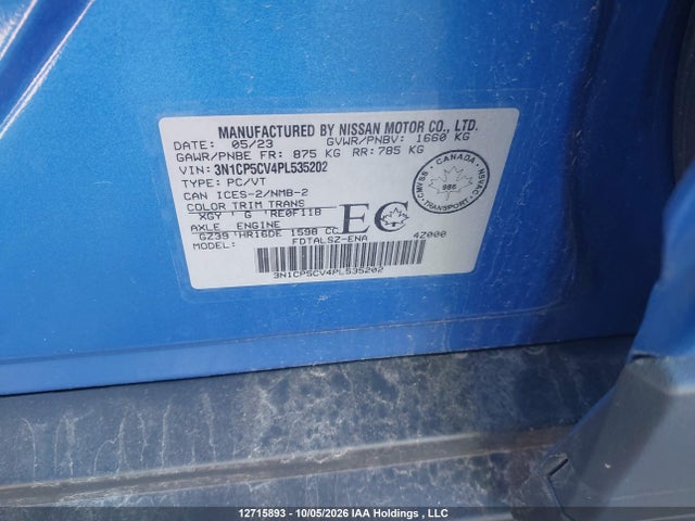 Auction sale of the 2023 Nissan Kicks, vin: 3N1CP5CV4PL535202, lot number: 12715893