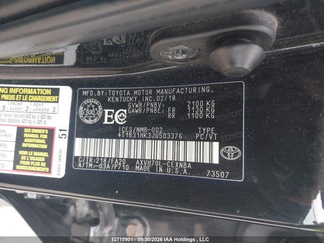 4T1B31HK3JU503376 Toyota CAMRY LE