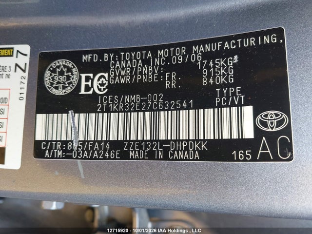 2007 Toyota Matrix Wagon მანქანა იყიდება აუქციონზე, vin: 2T1KR32E27C632541, აუქციონის ნომერი: 12715920
