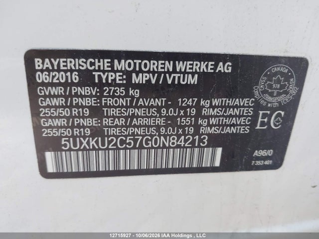 Продаж на аукціоні авто 2016 Bmw X6 Xdrive35i, vin: 5UXKU2C57G0N84213, номер лоту: 12715927