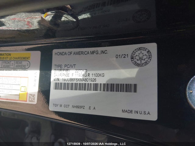 Продажа на аукционе авто 2021 Acura Tlx, vin: 19UUB6F5XMA801926, номер лота: 12715939