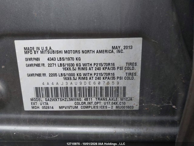 Auction sale of the 2013 Mitsubishi Rvr, vin: 4A4AJ3AU9DE607553, lot number: 12715975