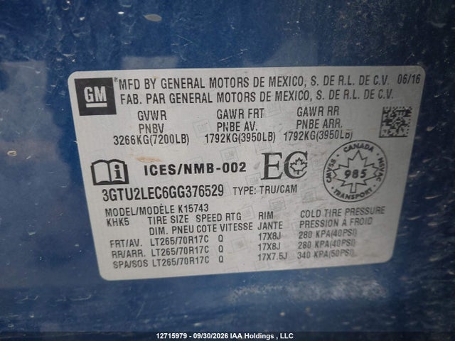 GMC SIERRA 1500 2016 3GTU2LEC6GG376529 Image 9
