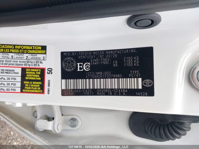 2026 Toyota Camry მანქანა იყიდება აუქციონზე, vin: 4T1DAACK1TU278982, აუქციონის ნომერი: 12716010