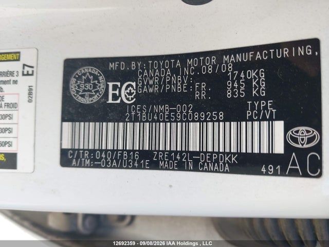 Продаж на аукціоні авто 2009 Toyota Corolla Ce, vin: 2T1BU40E59C089258, номер лоту: 12692359